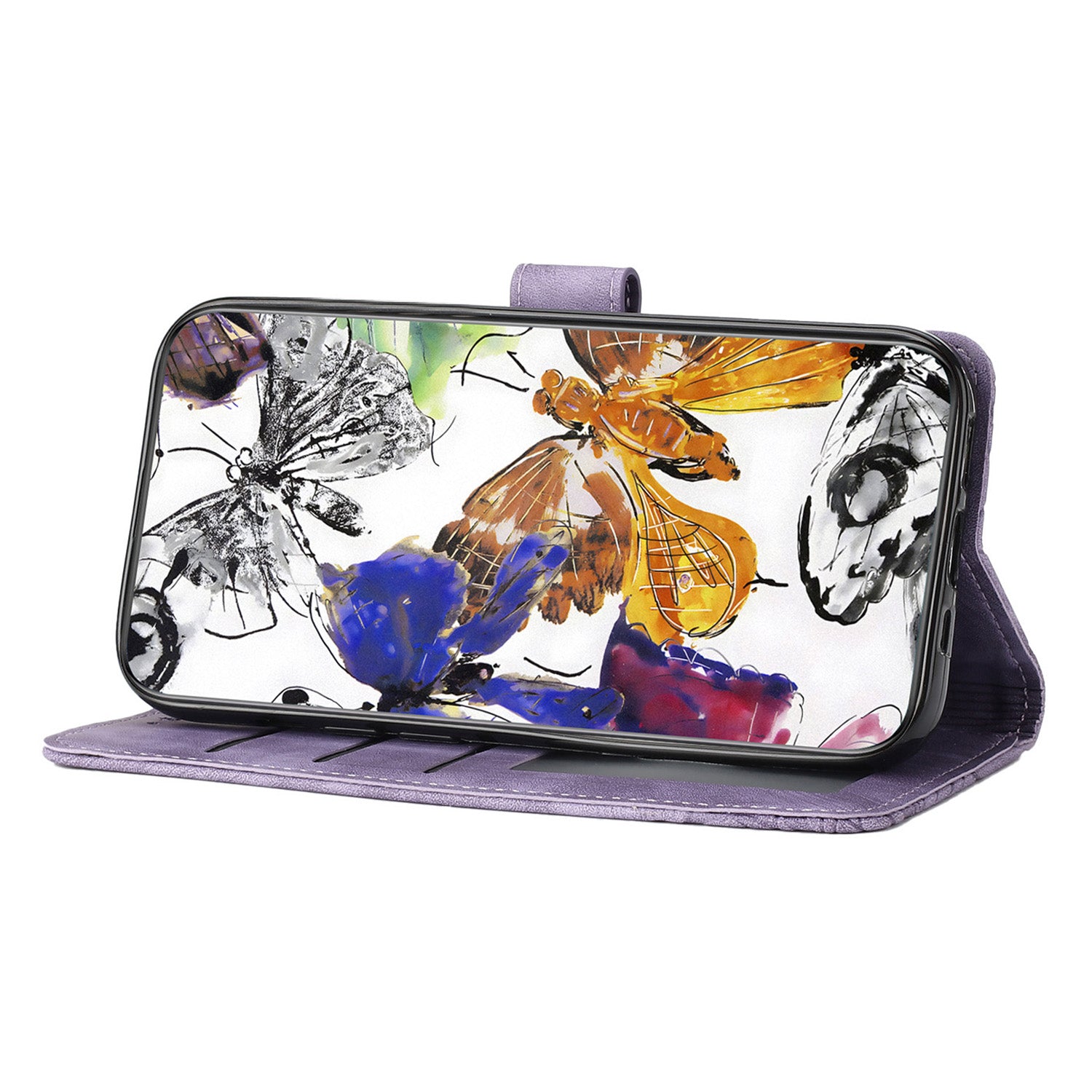PU Leather Shell for iPhone 13 mini 5.4 inch Stand Wallet Case Butterfly Imprinted Skin-touch Phone Cover PU Leather Shell for iPhone 13 mini 5.4 inch Stand Wallet Case Butterfly Imprinted Skin-touch Phone Cover